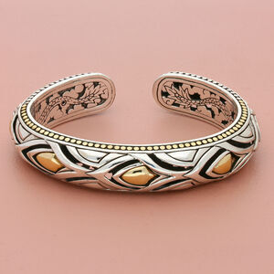 john hardy sterling silver & 18k gold legends naga kick cuff bracelet size 6.5in